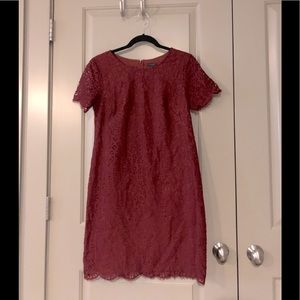 Ann Taylor Crimson Lace Short Sleeve Dress